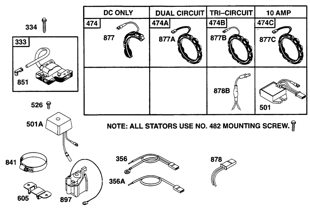 Alternator Chart, Elect Diagram and Parts List for 253702-0159-XX  Briggs and Stratton Engine